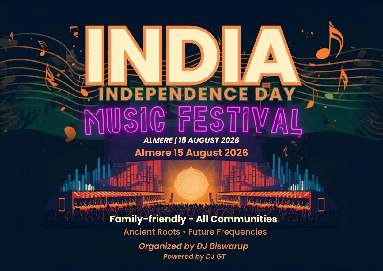 India Independence Day Music Festival 2026 poster, Almere, organized by DJ Biswarup